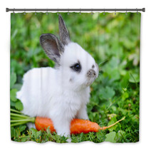 Funny Baby White Rabbit With A Carrot In Grass Bath Decor 57941839