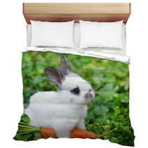 Funny Baby White Rabbit With A Carrot In Grass Bedding 57941839