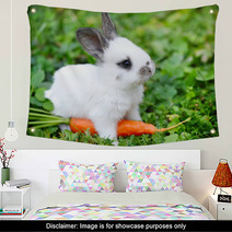 Funny Baby White Rabbit With A Carrot In Grass Wall Art 57941839