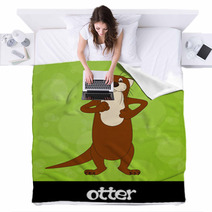 Funny Cartoon Otter With Animal Name Blankets 54073553
