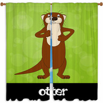 Funny Cartoon Otter With Animal Name Window Curtains 54073553