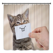 Funny Cat With Smile On Cardboard Bath Decor 193384026