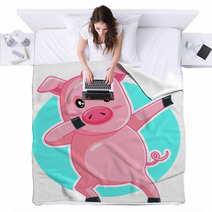 Funny Dabbing Pig Vector Cartoon Blankets 235906838
