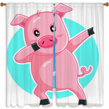 Funny Dabbing Pig Vector Cartoon Window Curtains 235906838
