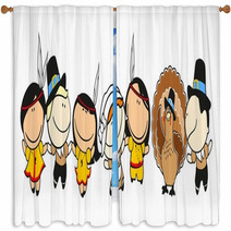 Funny Kids #58 - Thanksgiving Day Celebration Window Curtains 36974107