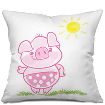 Funny Little Pig Cartoon Vector Illustration Pillows 225127657