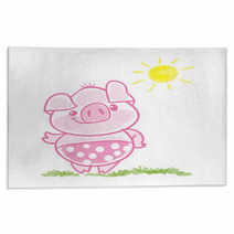 Funny Little Pig Cartoon Vector Illustration Rugs 225127657