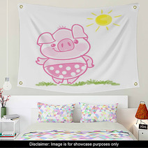 Funny Little Pig Cartoon Vector Illustration Wall Art 225127657