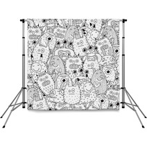 Funny Monsters Seamless Pattern For Coloring Book Black And White Background Vector Illustration Backdrops 168739903