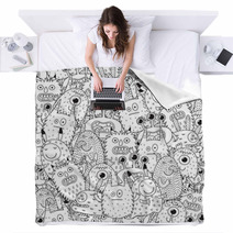 Funny Monsters Seamless Pattern For Coloring Book Black And White Background Vector Illustration Blankets 168739903