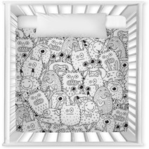 Funny Monsters Seamless Pattern For Coloring Book Black And White Background Vector Illustration Nursery Decor 168739903