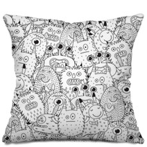Funny Monsters Seamless Pattern For Coloring Book Black And White Background Vector Illustration Pillows 168739903