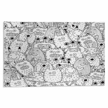 Funny Monsters Seamless Pattern For Coloring Book Black And White Background Vector Illustration Rugs 168739903