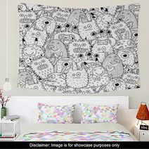 Funny Monsters Seamless Pattern For Coloring Book Black And White Background Vector Illustration Wall Art 168739903