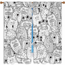 Funny Monsters Seamless Pattern For Coloring Book Black And White Background Vector Illustration Window Curtains 168739903