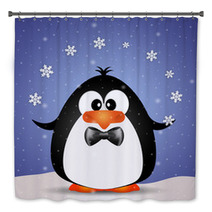 Funny Penguin Playing With Snowflakes Bath Decor 72618767