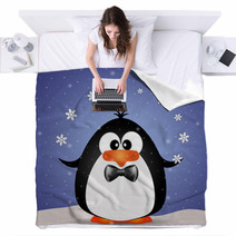 Funny Penguin Playing With Snowflakes Blankets 72618767