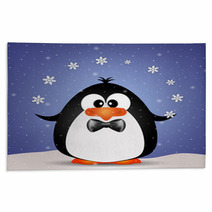 Funny Penguin Playing With Snowflakes Rugs 72618767