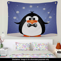 Funny Penguin Playing With Snowflakes Wall Art 72618767