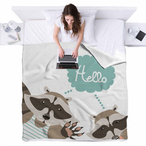 Funny Raccoons Say Hello Blankets 84957371