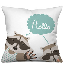 Funny Raccoons Say Hello Pillows 84957371