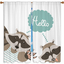 Funny Raccoons Say Hello Window Curtains 84957371