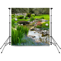 Garden With Pond In Asian Style Backdrops 42438525