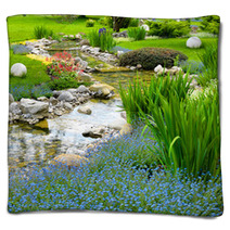 Garden With Pond In Asian Style Blankets 46008602