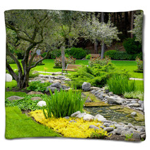 Garden With Pond In Asian Style Blankets 46008614