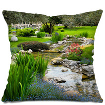 Garden With Pond In Asian Style Pillows 42438525