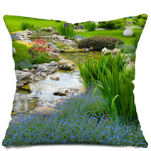 Garden With Pond In Asian Style Pillows 46008602