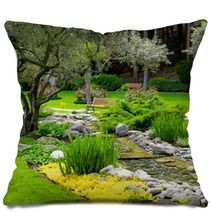 Garden With Pond In Asian Style Pillows 46008614