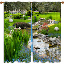 Garden With Pond In Asian Style Window Curtains 42438525