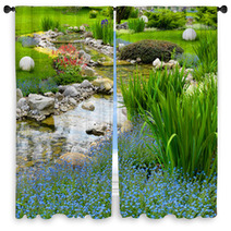 Garden With Pond In Asian Style Window Curtains 46008602
