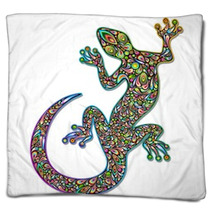 Gecko Geko Lizard Psychedelic Art Design-Geco Psichedelico Blankets 47799470