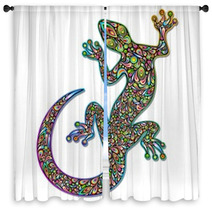 Gecko Geko Lizard Psychedelic Art Design-Geco Psichedelico Window Curtains 47799470