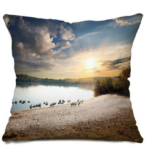 Geese In Lake Pillows 76384197