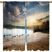 Geese In Lake Window Curtains 76384197