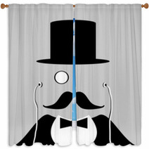 Gentleman With Top Hat And Earphones Window Curtains 51219812