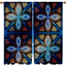 Geometric Mosaic Stained Glass Crosses Window Curtains 70261687