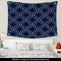 Geometric Woven Circles Seamless Pattern In Blue And White Wall Art 58964918
