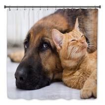 German Shepherd Dog And Cat Together Bath Decor 58158394