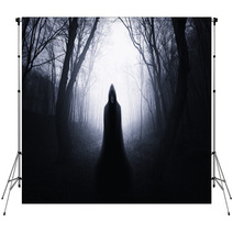 Ghostly Silhouette In Spooky Dark Forest Backdrops 124038741