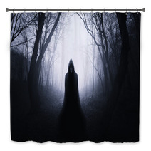 Ghostly Silhouette In Spooky Dark Forest Bath Decor 124038741