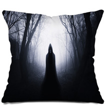 Ghostly Silhouette In Spooky Dark Forest Pillows 124038741