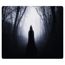 Ghostly Silhouette In Spooky Dark Forest Rugs 124038741