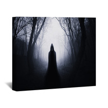 Ghostly Silhouette In Spooky Dark Forest Wall Art 124038741