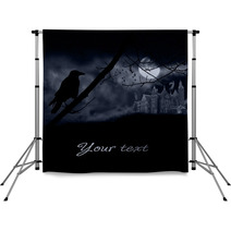 Ghosts, Old Gravestones, Moon And Black Raven Backdrops 53906672