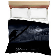 Ghosts, Old Gravestones, Moon And Black Raven Bedding 53906672