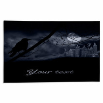 Ghosts, Old Gravestones, Moon And Black Raven Rugs 53906672